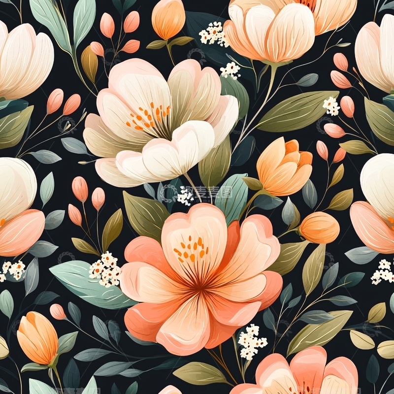 高清大图下载【趣麦麦图】秋日花卉图案背景素材