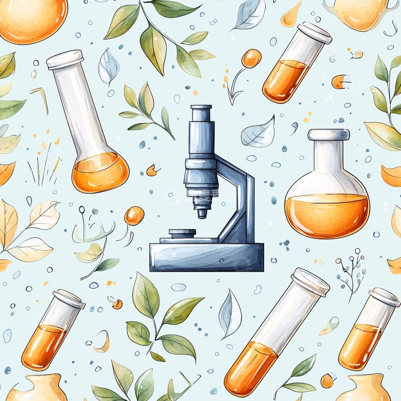高清大图下载【趣麦麦图】科学实验与植物插画背景