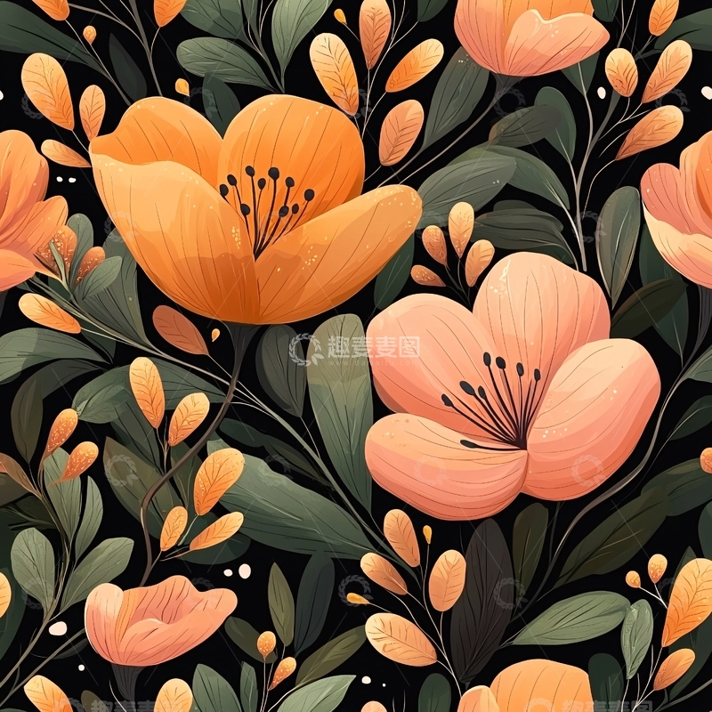 高清大图下载【趣麦麦图】秋日花卉图案背景素材