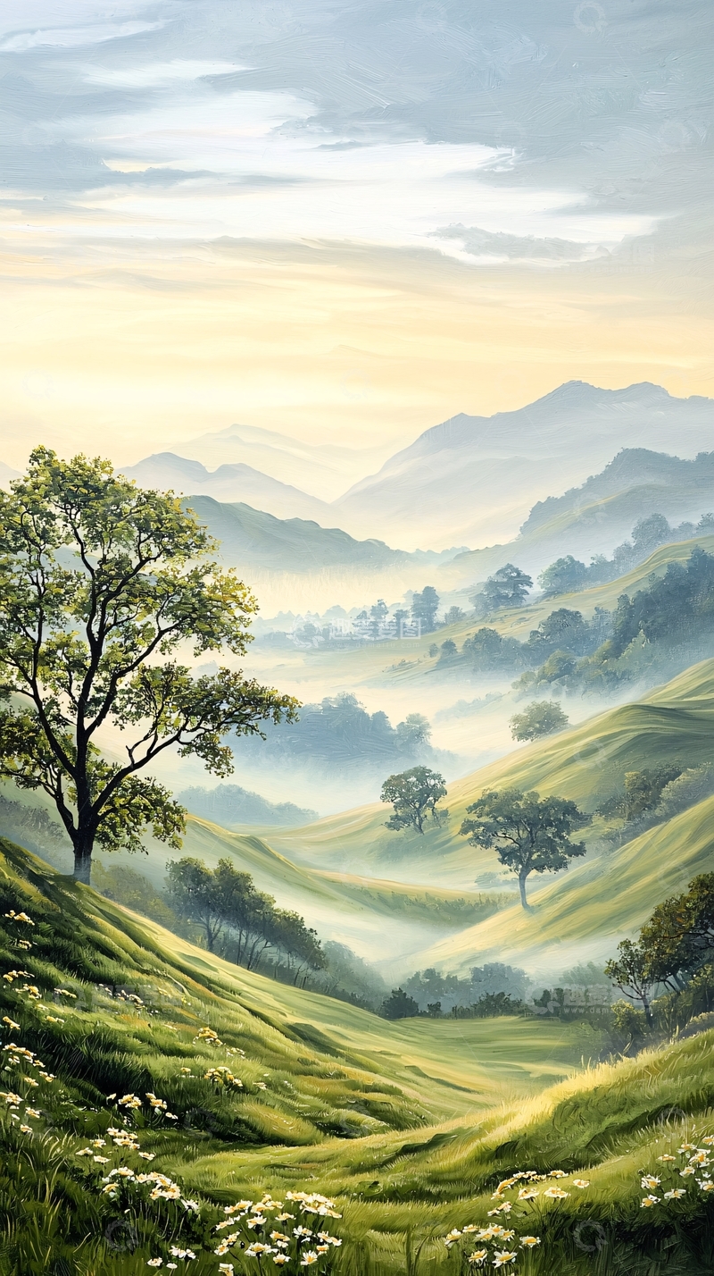 高清大图下载【趣麦麦图】晨雾中的山间小径