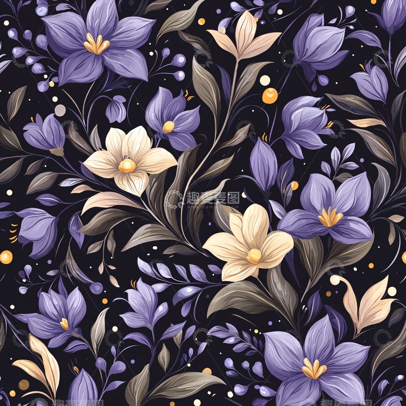 高清大图下载【趣麦麦图】梦幻紫色花卉图案背景