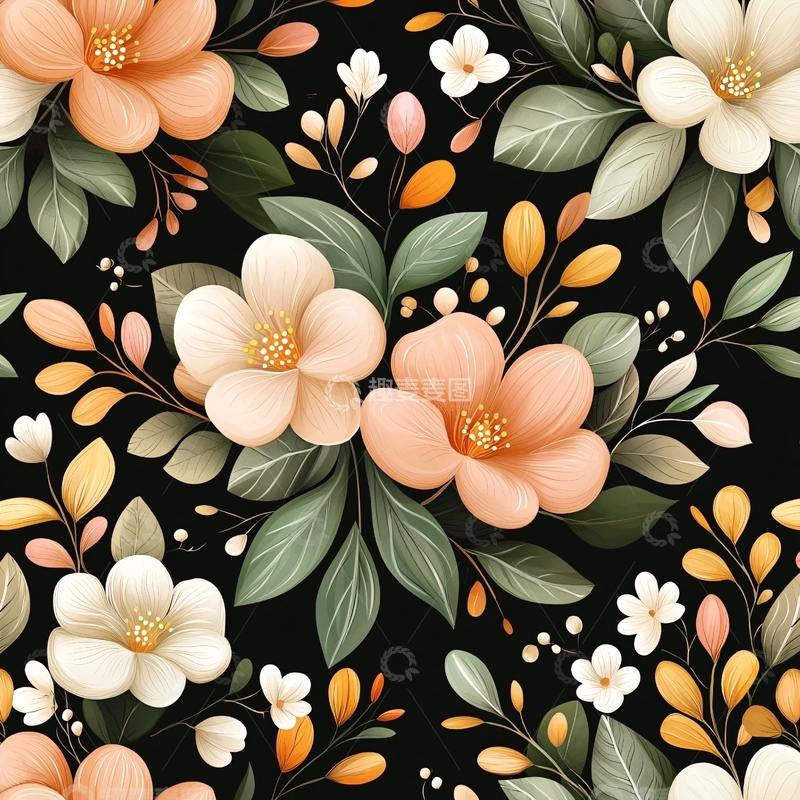 高清大图下载【趣麦麦图】秋日花卉图案背景素材