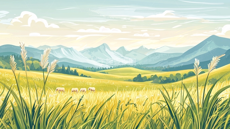 高清大图下载【趣麦麦图】山间草地上的羊群