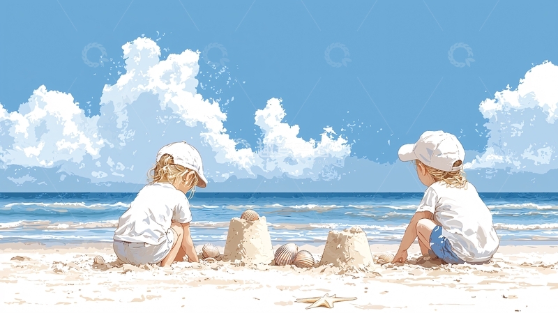 高清大图下载【趣麦麦图】海滩上的孩子们