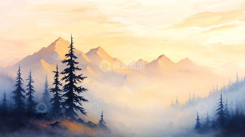 高清大图下载【趣麦麦图】晨雾中的山林风景