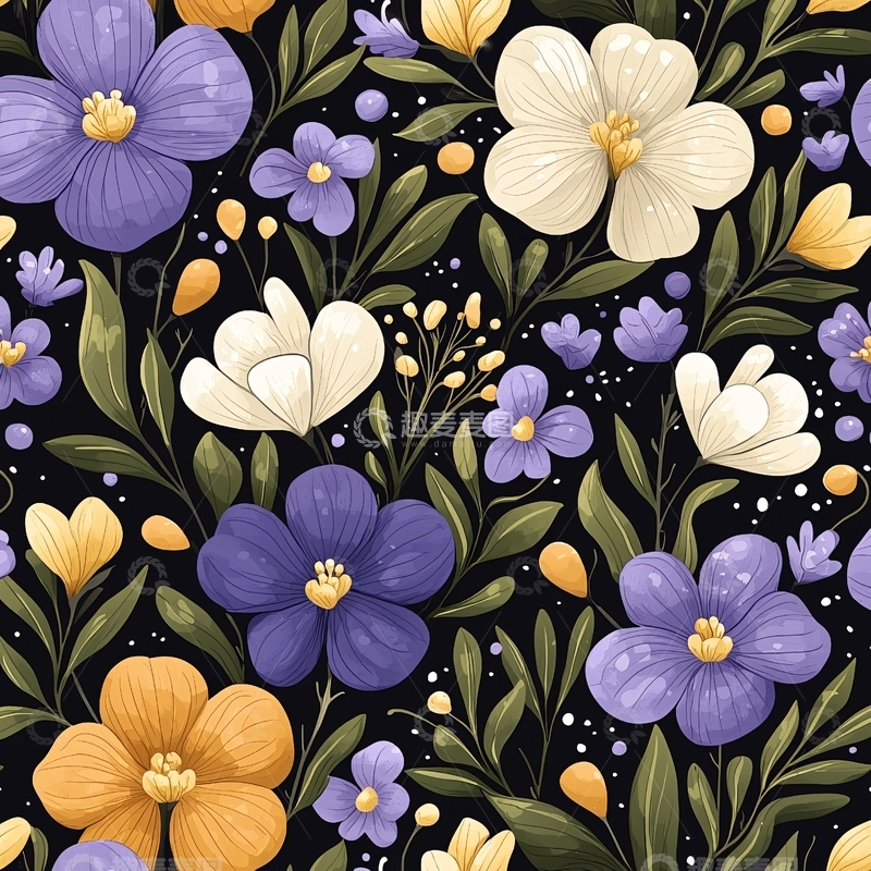 高清大图下载【趣麦麦图】梦幻花卉图案背景素材