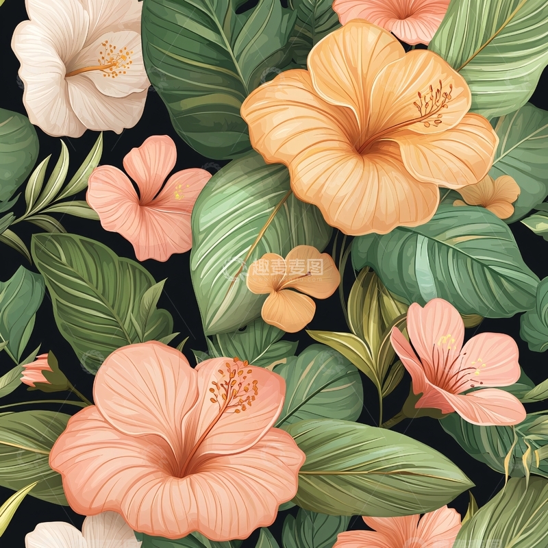 高清大图下载【趣麦麦图】热带花卉图案背景素材