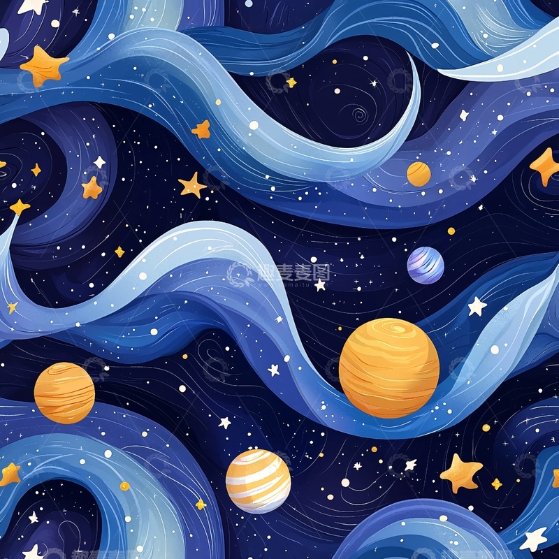 高清大图下载【趣麦麦图】梦幻星空与行星插画素材