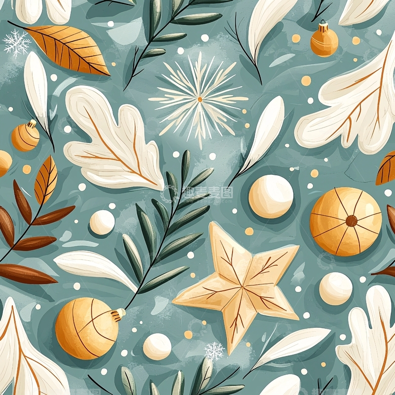 高清大图下载【趣麦麦图】冬日雪花与装饰图案背景