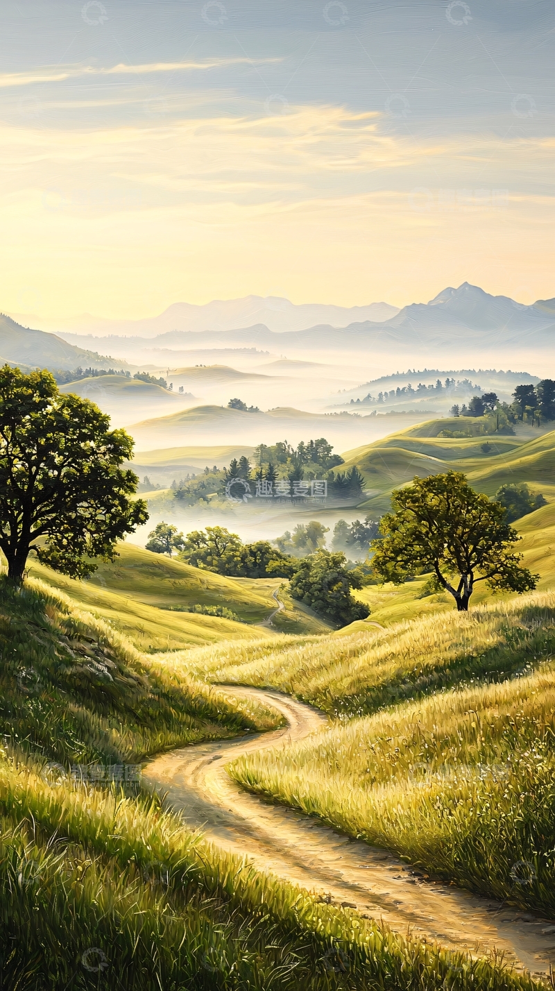 高清大图下载【趣麦麦图】晨雾中的乡间小路