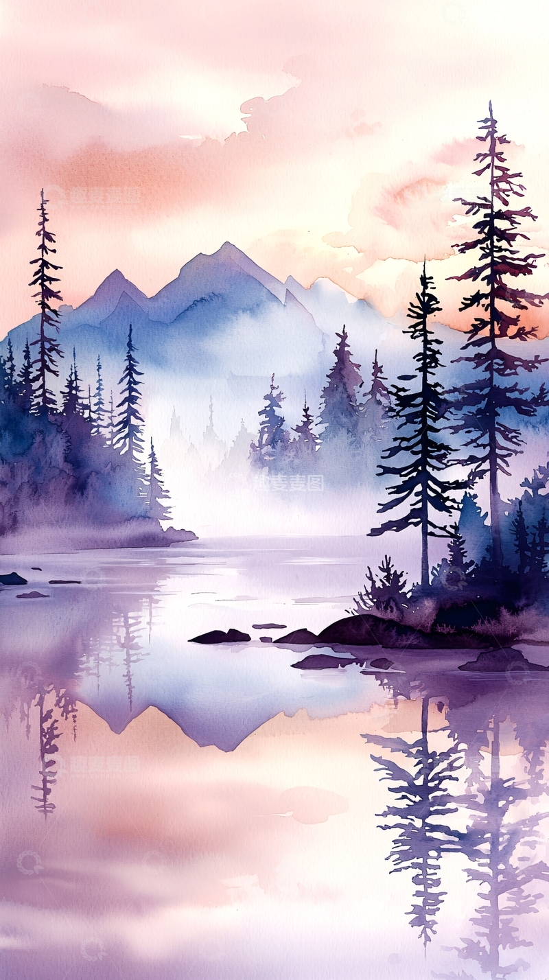 高清大图下载【趣麦麦图】晨雾中的山林湖泊