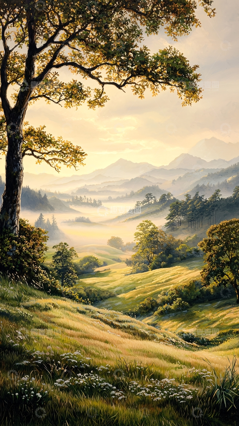 高清大图下载【趣麦麦图】晨雾中的山间小径