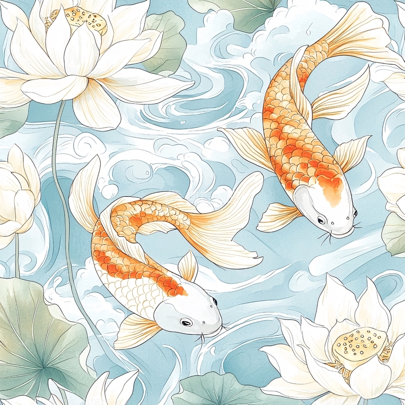 高清大图下载【趣麦麦图】金鱼莲花池塘水纹背景