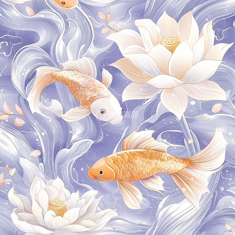 高清大图下载【趣麦麦图】金鱼莲花梦幻水景