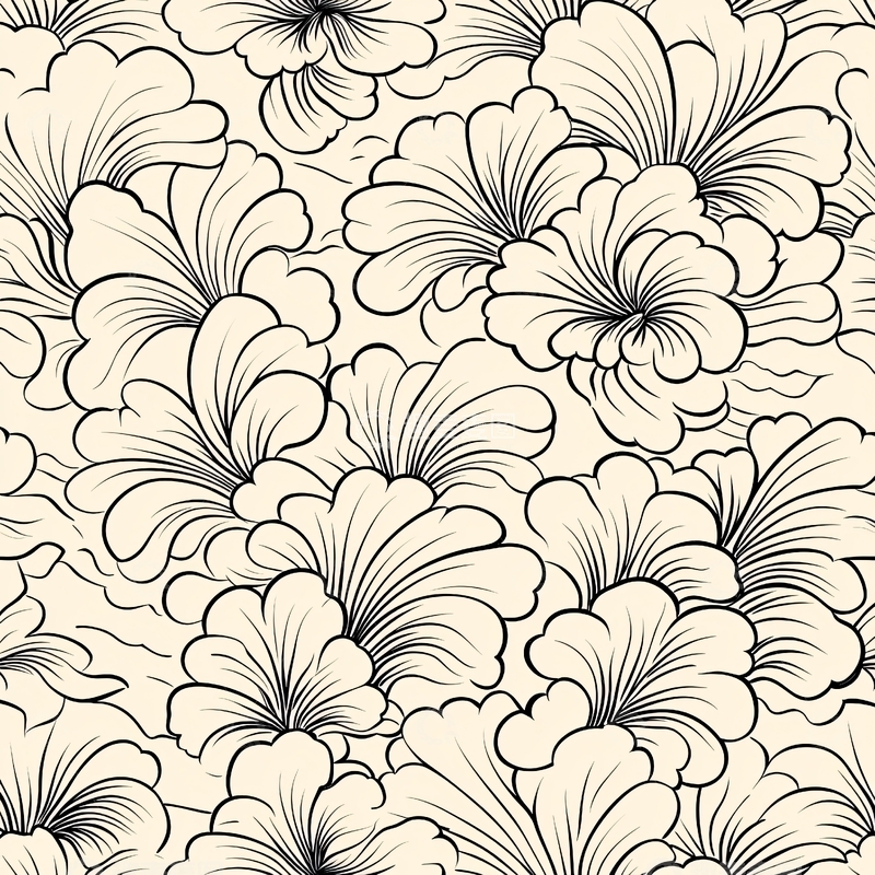 高清大图下载【趣麦麦图】黑白花卉无缝图案背景