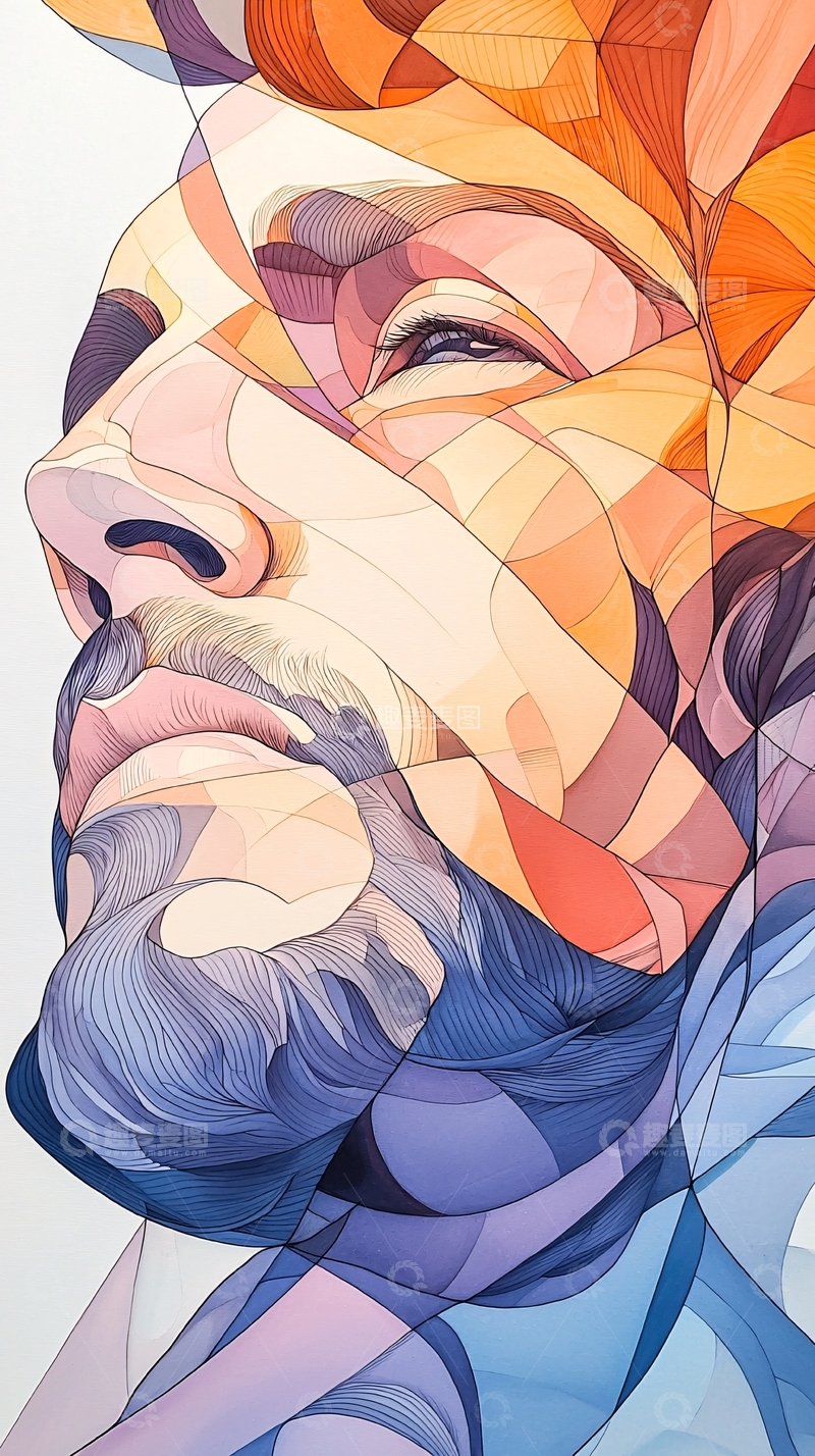 高清大图下载【趣麦麦图】抽象几何人物面部艺术插画