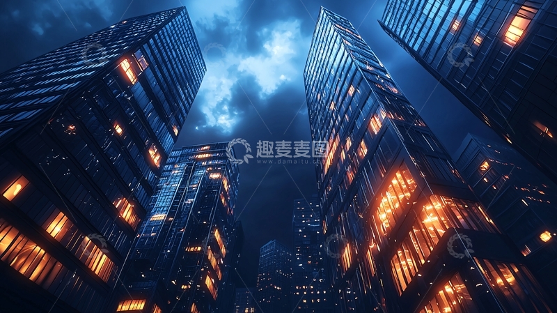 高清大图下载【趣麦麦图】夜幕下的摩天大楼群