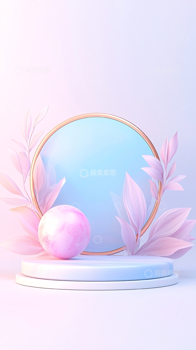 高清大图下载【趣麦麦图】粉色大理石球与镜面背景