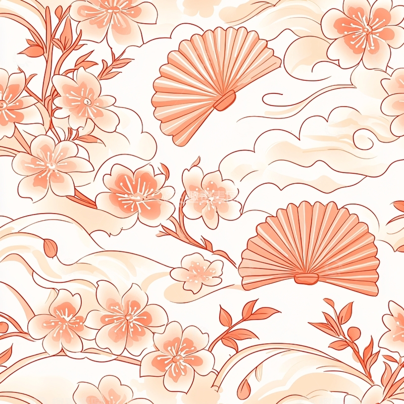 高清大图下载【趣麦麦图】扇子与樱花的和风图案