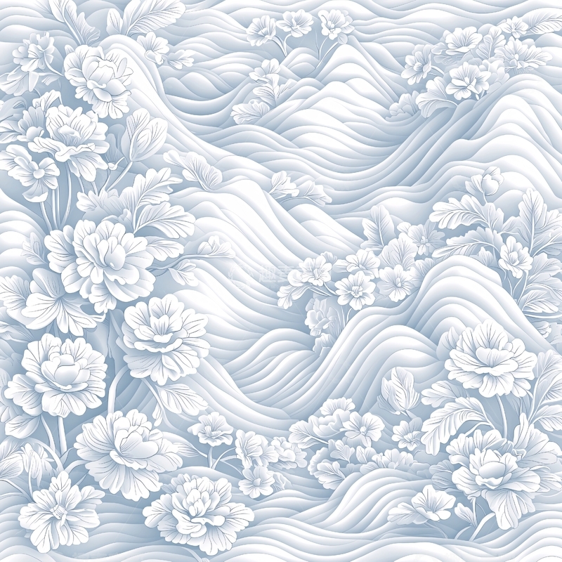 高清大图下载【趣麦麦图】波浪与花卉的抽象艺术图案