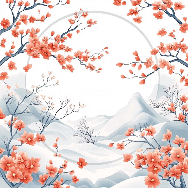 高清大图下载【趣麦麦图】雪景樱花树枝背景图