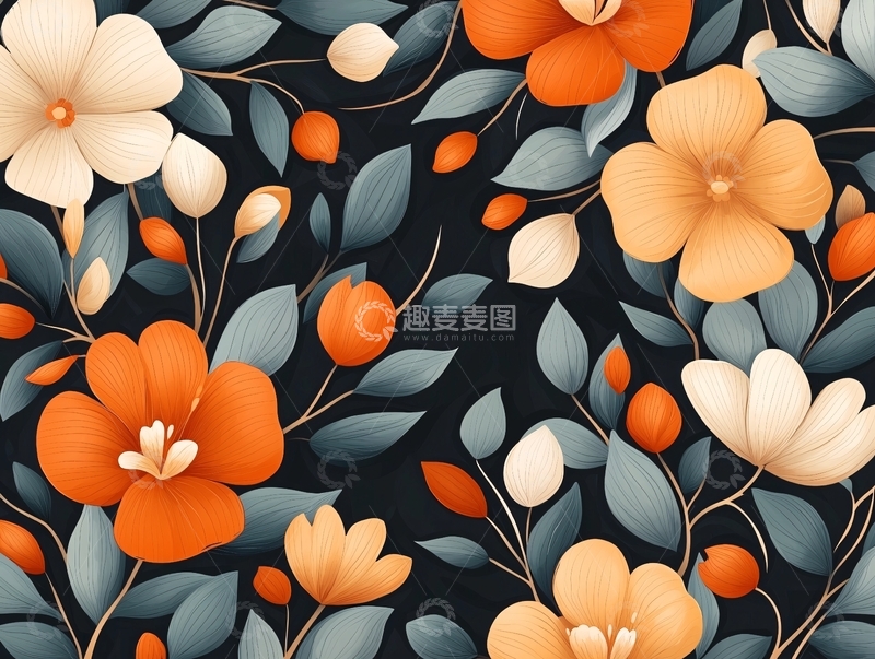 高清大图下载【趣麦麦图】橙色花卉图案背景素材