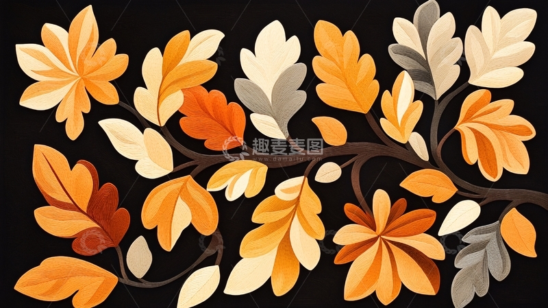 高清大图下载【趣麦麦图】秋日色彩斑斓树叶图案