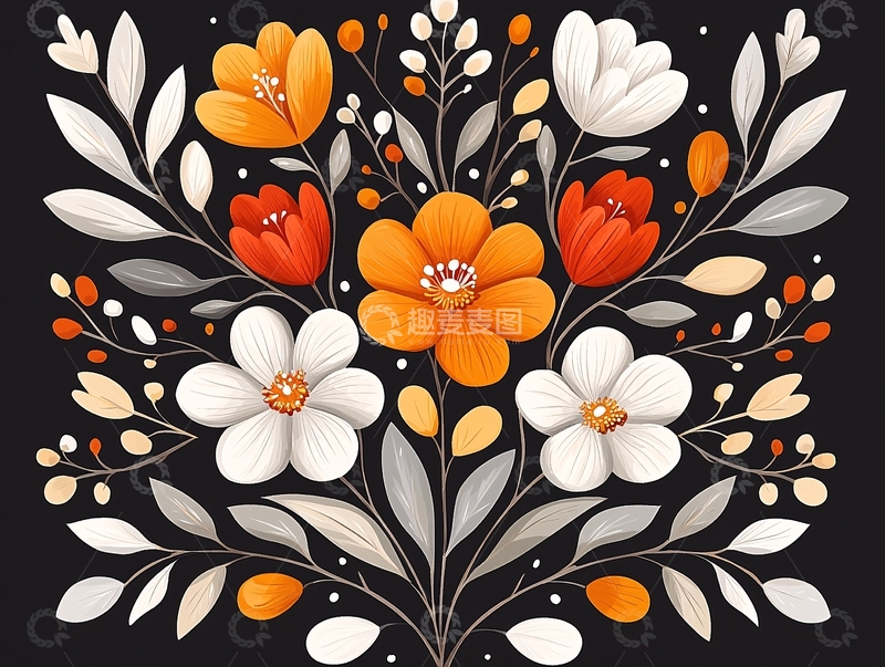 高清大图下载【趣麦麦图】秋日花卉插画素材