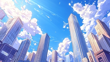 蓝天白云下的摩天大楼