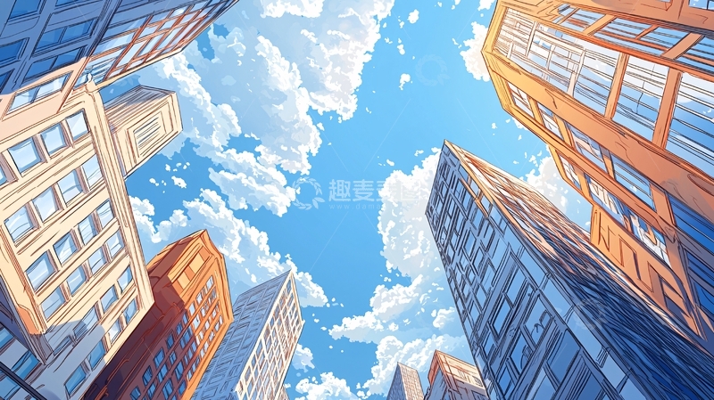 高清大图下载【趣麦麦图】蓝天白云下的高楼大厦