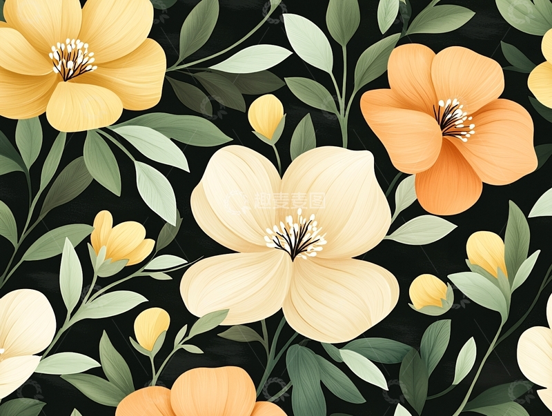 高清大图下载【趣麦麦图】秋日花卉图案背景素材