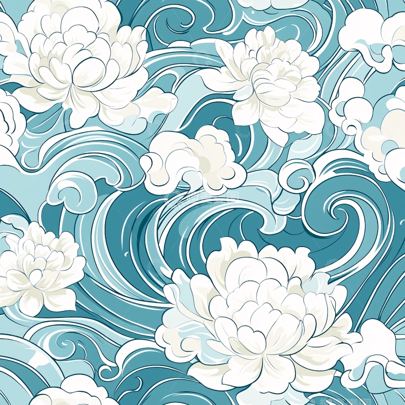 高清大图下载【趣麦麦图】波浪与花朵的抽象艺术图案