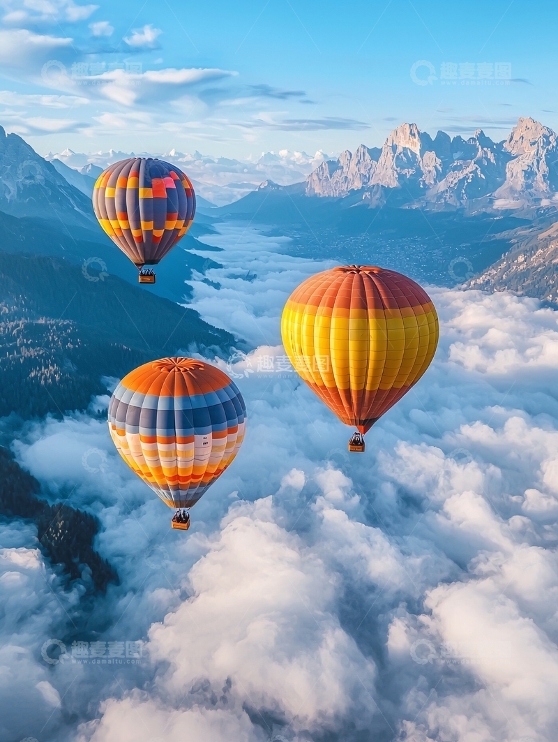 高清大图下载【趣麦麦图】热气球与云海山景