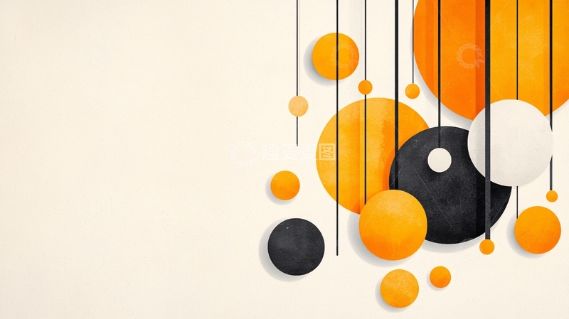 高清大图下载【趣麦麦图】橙色圆点与线条抽象艺术背景