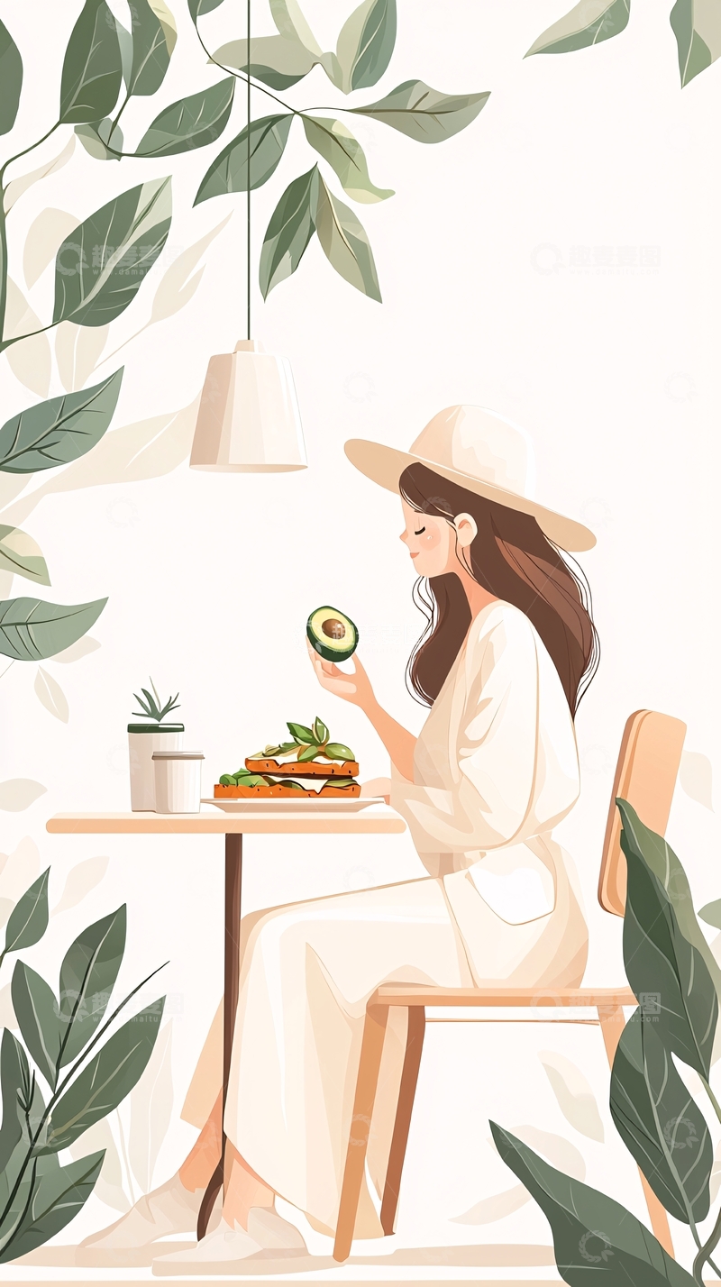 高清大图下载【趣麦麦图】清新自然风餐桌美食插画
