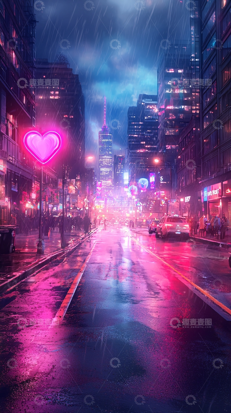 高清大图下载【趣麦麦图】霓虹雨夜城市街景