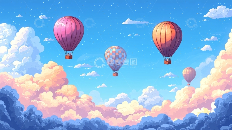 高清大图下载【趣麦麦图】热气球与梦幻云海