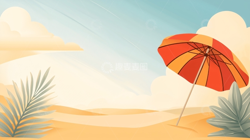 高清大图下载【趣麦麦图】海滩遮阳伞与棕榈树