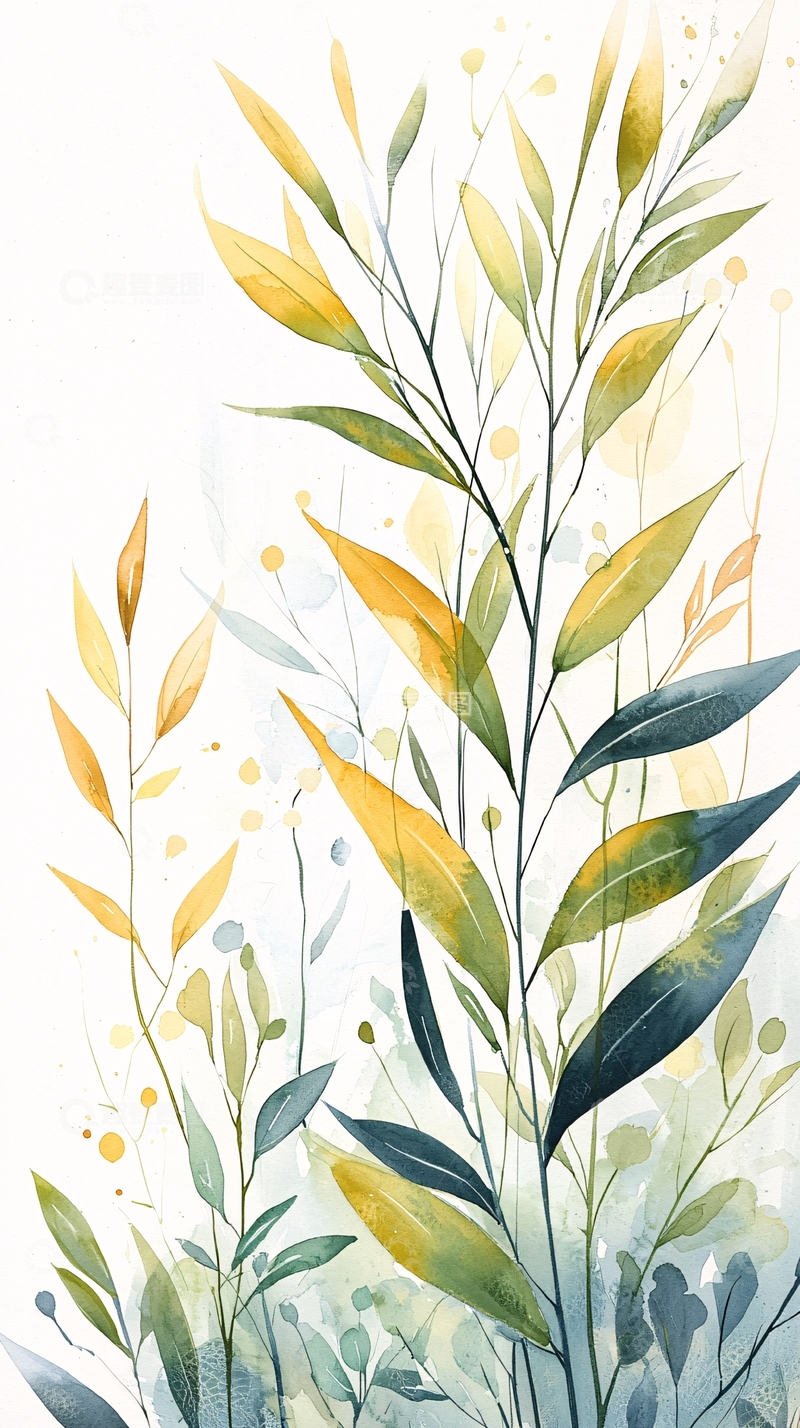 高清大图下载【趣麦麦图】秋日植物水彩画背景