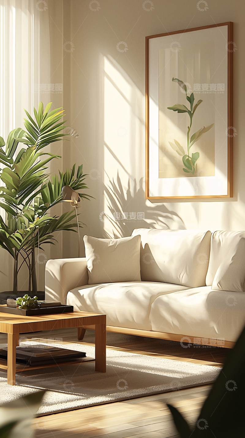 高清大图下载【趣麦麦图】阳光洒满客厅的温馨场景