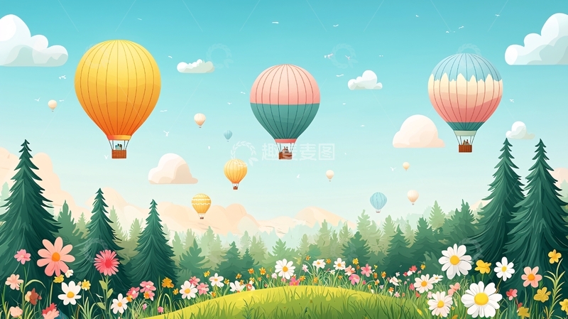 高清大图下载【趣麦麦图】热气球森林奇遇记