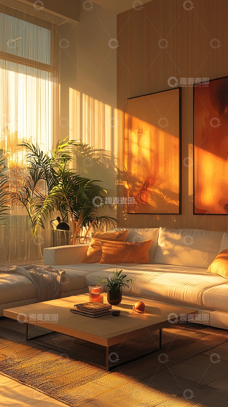 高清大图下载【趣麦麦图】温暖阳光下的客厅室内设计