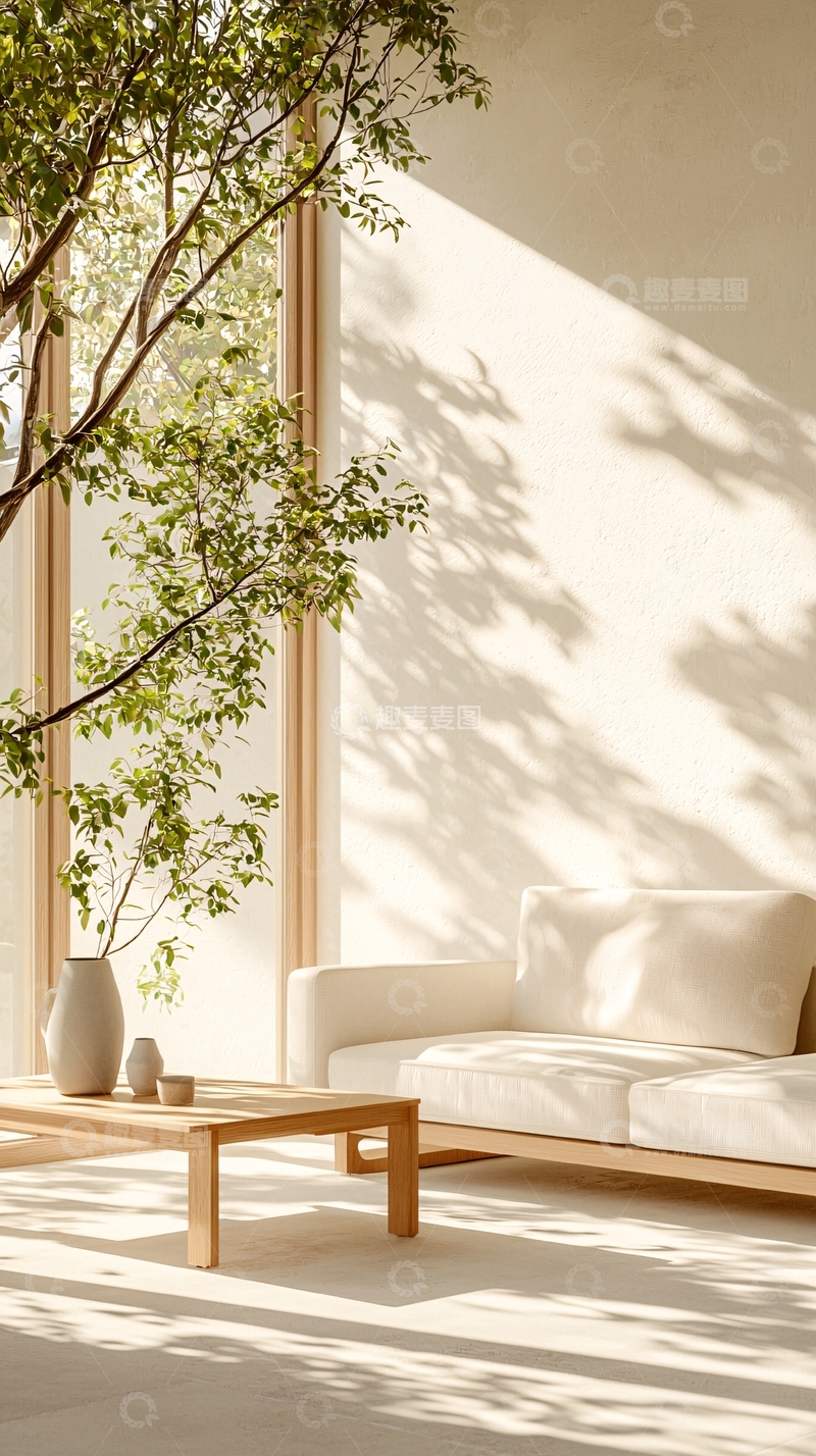 高清大图下载【趣麦麦图】现代简约客厅阳光植物影子