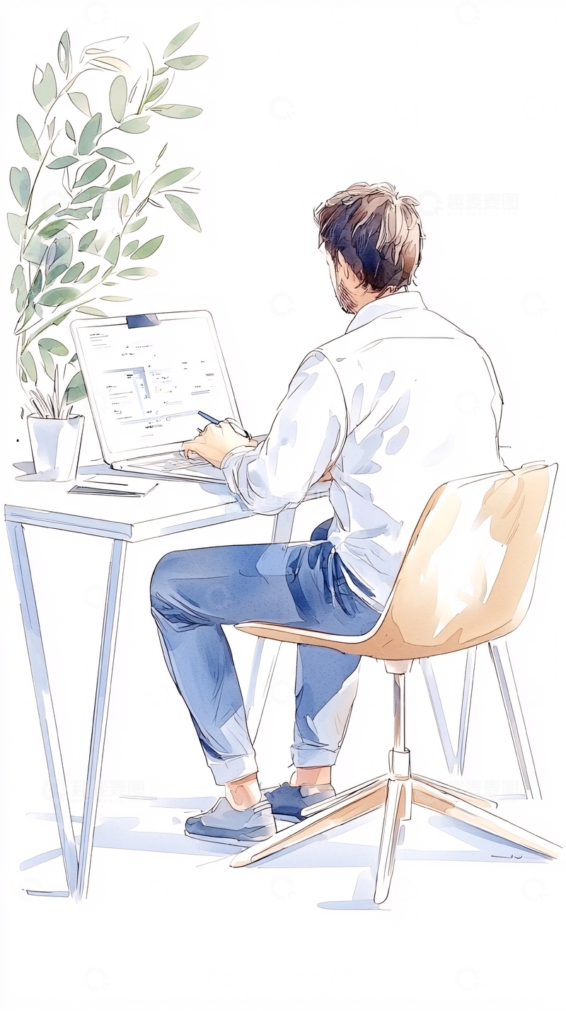 高清大图下载【趣麦麦图】办公桌前专注工作的男人