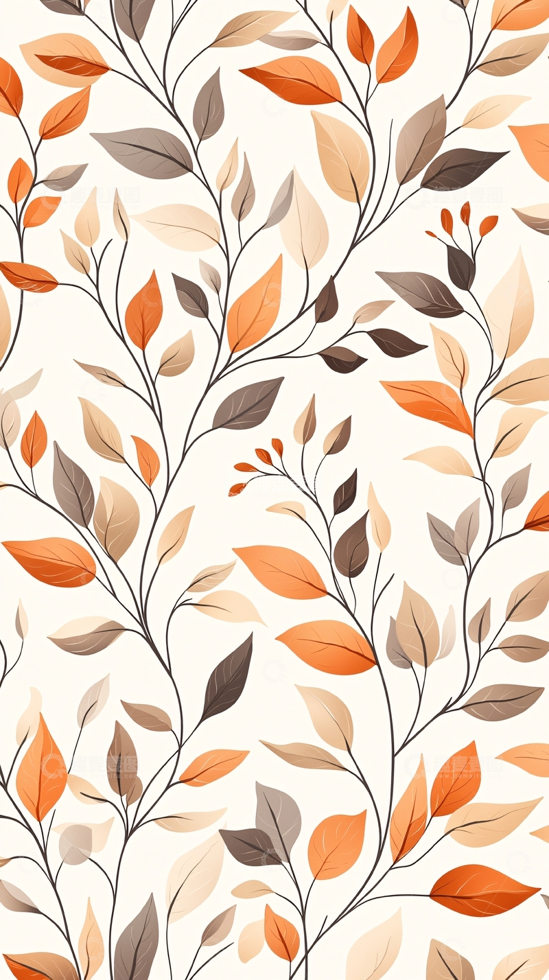 高清大图下载【趣麦麦图】秋叶树枝背景图案