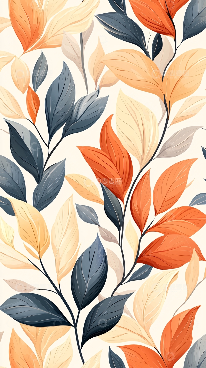 高清大图下载【趣麦麦图】秋叶渐变色插画背景