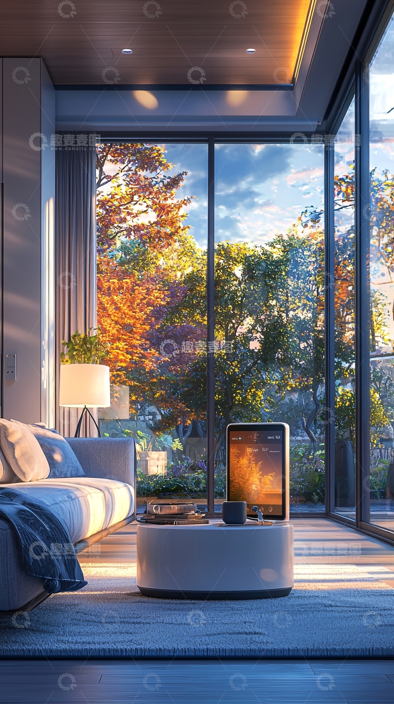 高清大图下载【趣麦麦图】现代客厅秋景窗景
