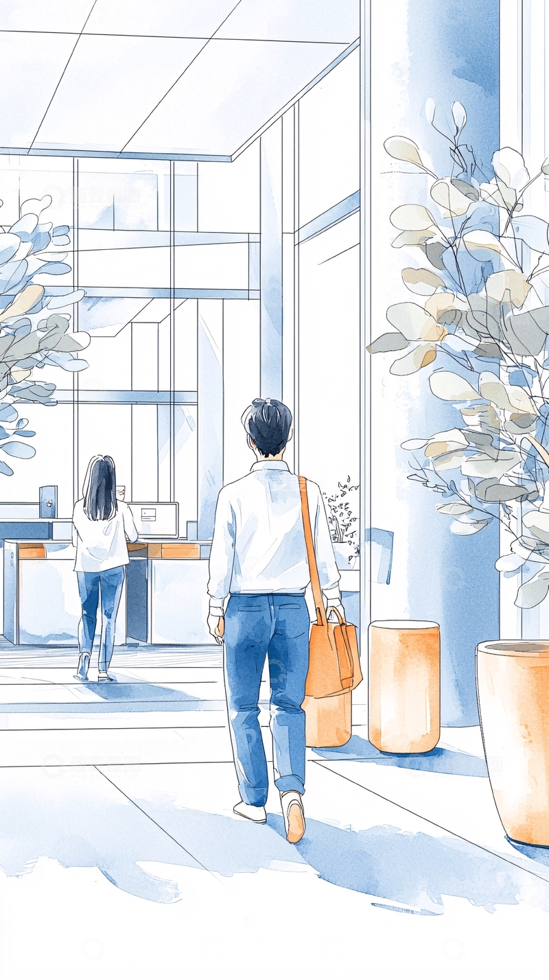 高清大图下载【趣麦麦图】现代办公室场景插画