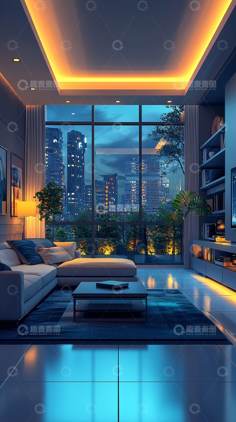 高清大图下载【趣麦麦图】现代都市夜景客厅设计