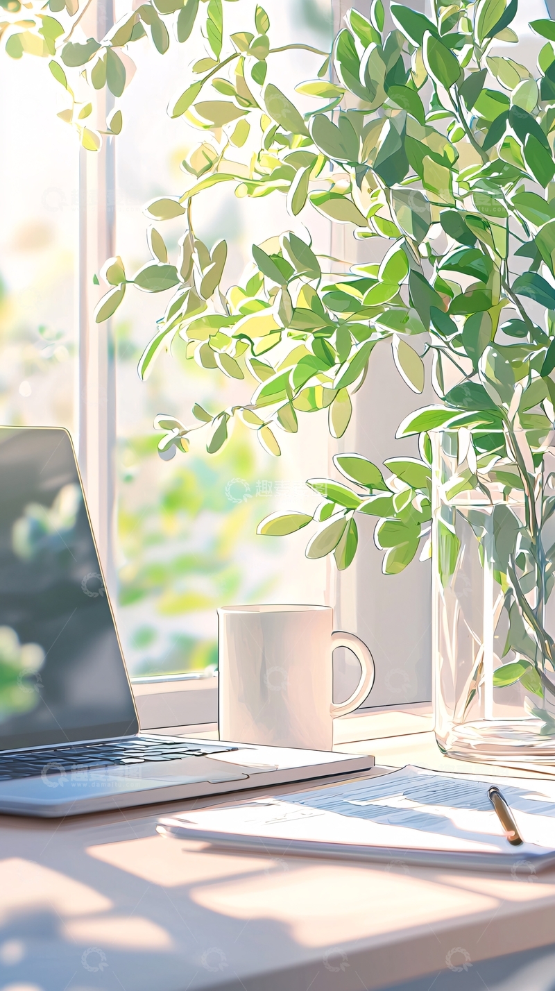 高清大图下载【趣麦麦图】阳光明媚的工作角落